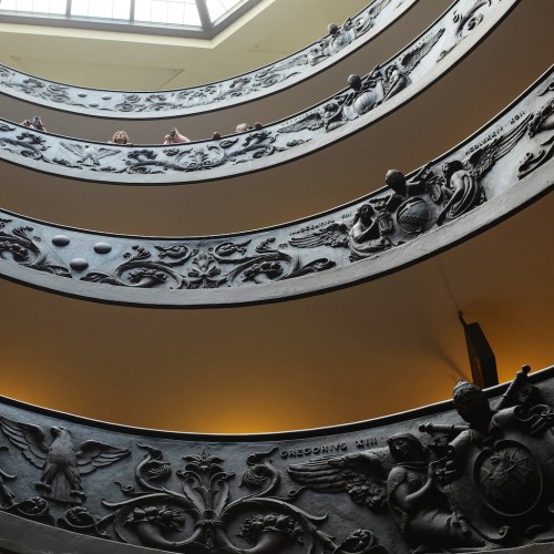 The spiral staircase at the Vatican Museum.